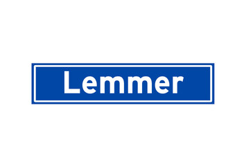 Lemmer isolated Dutch place name sign. City sign from the Netherlands.