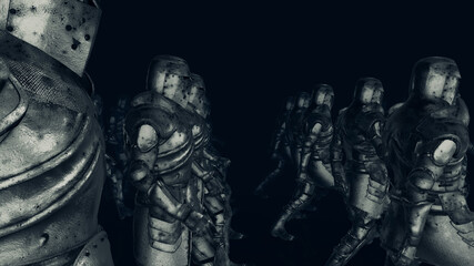 3d rendered illustration of Mediaval Knight army Walking left view. High quality 3d illustration