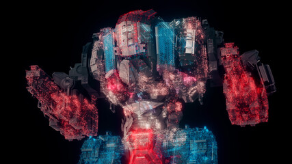 3d rendered illustration of Big Robot Mech hologram. High quality 3d illustration