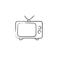 Retro television drawing in brush-drawn style. Vector