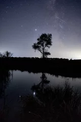 Fototapeten Reflection of tree and night sky in water © Yevhen