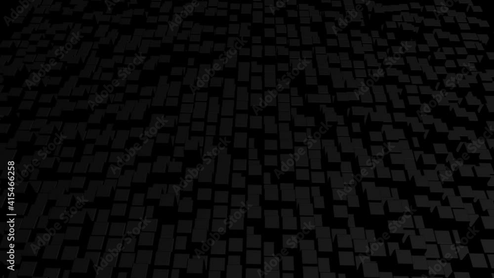 Poster 3d abstract dark geometric bg with gray cubes flash with multicolor neon light in 4k randomly. Smooth looped animation. Cubes form a flat structure. Creative simple motion design bg with 3d objects