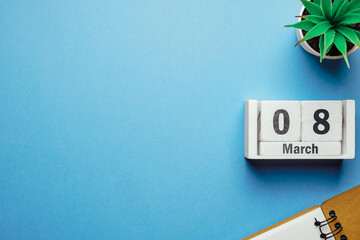 8 eighth day of Spring month calendar march with copy space.