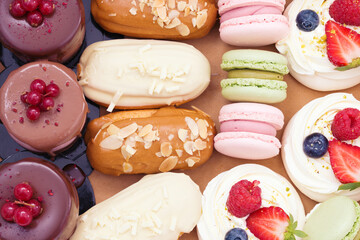 Different pastry or cakes assortment plate