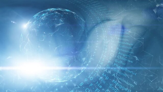 Chemical symbols rotating on bright earth animation sphere background