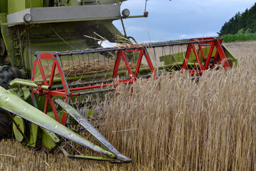 Combine Harvester At Grain Crop