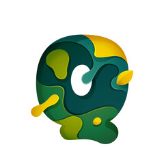 Fototapeta premium Paper cut letter Q logo. Layer carving style effect icon.