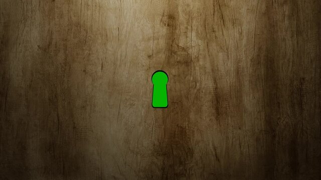Wall or door with a keyhole. The camera flies through the keyhole and and reveals the green screen - video transition