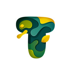 Paper cut letter T logo. Layer carving style effect icon.