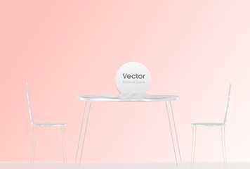 Minimal scene. 3D render. Interior design, or for architectural compositions. Chairs, table, paper 