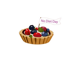 International Day Without a Diet. Delicious sweet cake and lettering. Cute dessert icon. Vector illustration in a flat style.