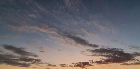 Sky sunset day cloudy background on summer. Space for text.