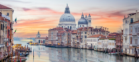 Stunning view of the Venice skyline with the Grand Canal and Basilica Santa Maria Della Salute in...