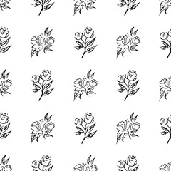 Doodle simple vector seamless pattern of hand-drawn peonies. Seamless random pattern of hand-drawn peonies. Isolated on white background.