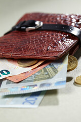wallet with money on table