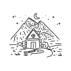 Fototapeta premium Wildness camping monoline design illustration on white background