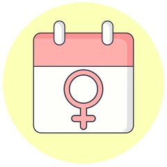 Calendar icon with a female symbol. Feminine concept. Women's day concept. Vector illustration in a linear and flat style
