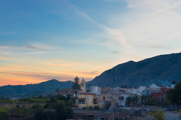 Fototapeta premium Sunset in a mountain village.