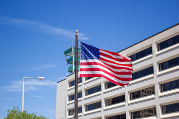 american flag and blue sky