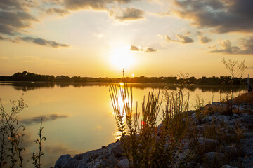 sunset over the lake