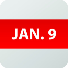 January 9th date icon, single day vector illustration modern flat style. Calendar element for web design, schedule, planner, organizer. 
