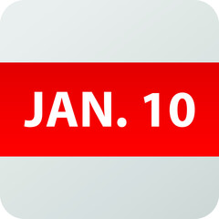 January 10th date icon, single day vector illustration modern flat style. Calendar element for web design, schedule, planner, organizer. 
