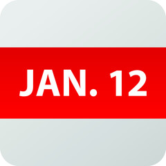 January 12th date icon, single day vector illustration modern flat style. Calendar element for web design, schedule, planner, organizer. 
