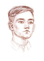 Portrait of a young man. Hand-drawing with sepia technique