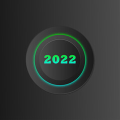 2022 power on button in vivid electric green and blue colors. 3D effect in vector, jpg and EPS10.