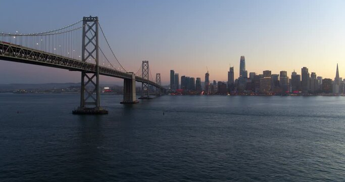 Dusk Over San Francisco Skyline and Oakland Bay Bridge