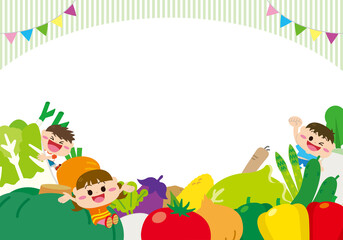 Obraz na płótnie Canvas 野菜と子どもたち　フレーム