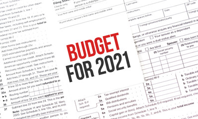Yellow Paper Note With Words BUDGET FOR 2021. Tax concept
