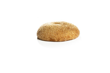 cookie filed with chocolate on white background, side view