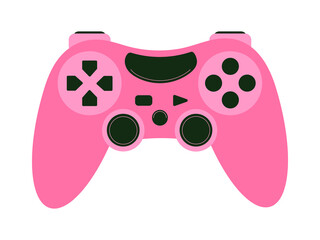 Cute pink joystick for girl or woman, icon for computer video games. Console playing, for virtual reality, computer competition, game concept. Stock vector illustration isolated on white background. © LENNAMATS