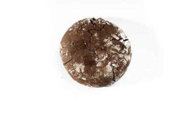 a piece of cookie stuffed with melted chocolate, homemade top view 
