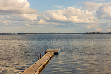 Fototapeta na wymiar Beautiful summer nature landscape view. View from Baltic sea coast line on wooden bridge. Sweden.