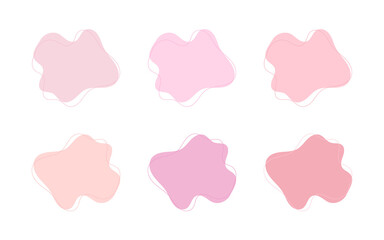 Set of abstract pink spots with stroke lines. Can be used as a template, background for text, for chat, for communication. Shapeless bubble talk spots. Pink highlights, unusual shape, blot with line