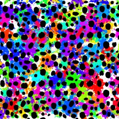 Painted splatter graphic background, with vivid colors.  With black Leopard spots. 