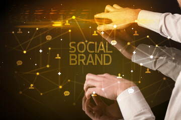 Navigating social networking with SOCIAL BRAND inscription, new media concept