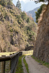 Fototapeta na wymiar ancient roman bridge arched from rocks of the pyrenees