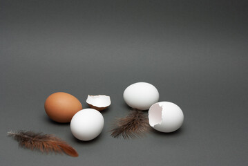 Chicken eggs, whole and broken