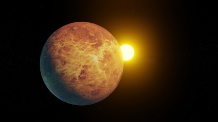 planet Venus with the sun on the background of space
