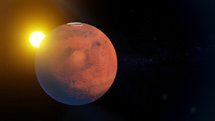 planet Mars with the sun on the background of space © Konstantin