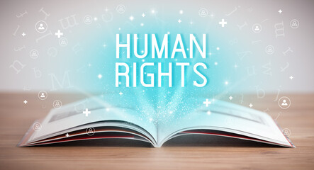 Open book with HUMAN RIGHTS inscription, social media concept