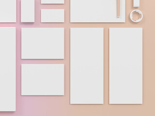 3d Redner of Blank Corporate Identity Mockup Collection on Gradient Coral, Violet and Beige Background in Top View