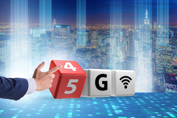 Businessman in transition from 4G to 5G