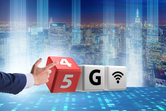 Businessman in transition from 4G to 5G
