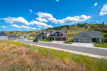 A hillside community of new homes in the growing city of Liberty Lake, Washington State, in Spokane County