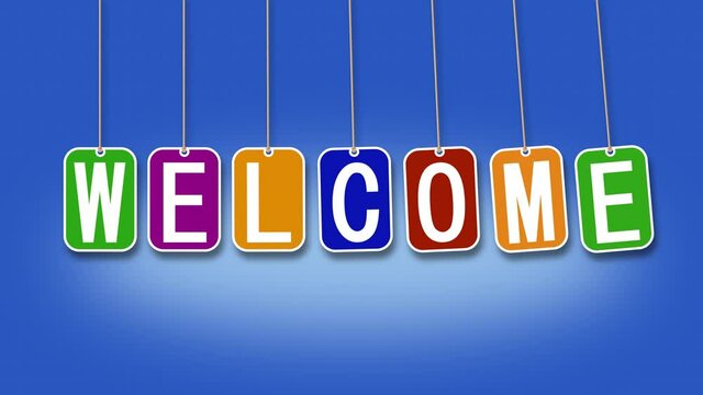 Welcome title. Plates with letters fall from above.