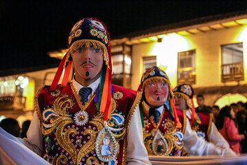 Cuzco, Peru; March 05, 2019. Traditional dances of the Peruvian Andes in the streets of Cuzco to...